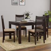 Moon Solid Sheesham Wood Four Seater Dining Set (With Cushion, Walnut Finish)